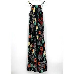Band Of Gypsies Halter Maxi Romper Dress Black Floral Smocked Back Resortwear Sm